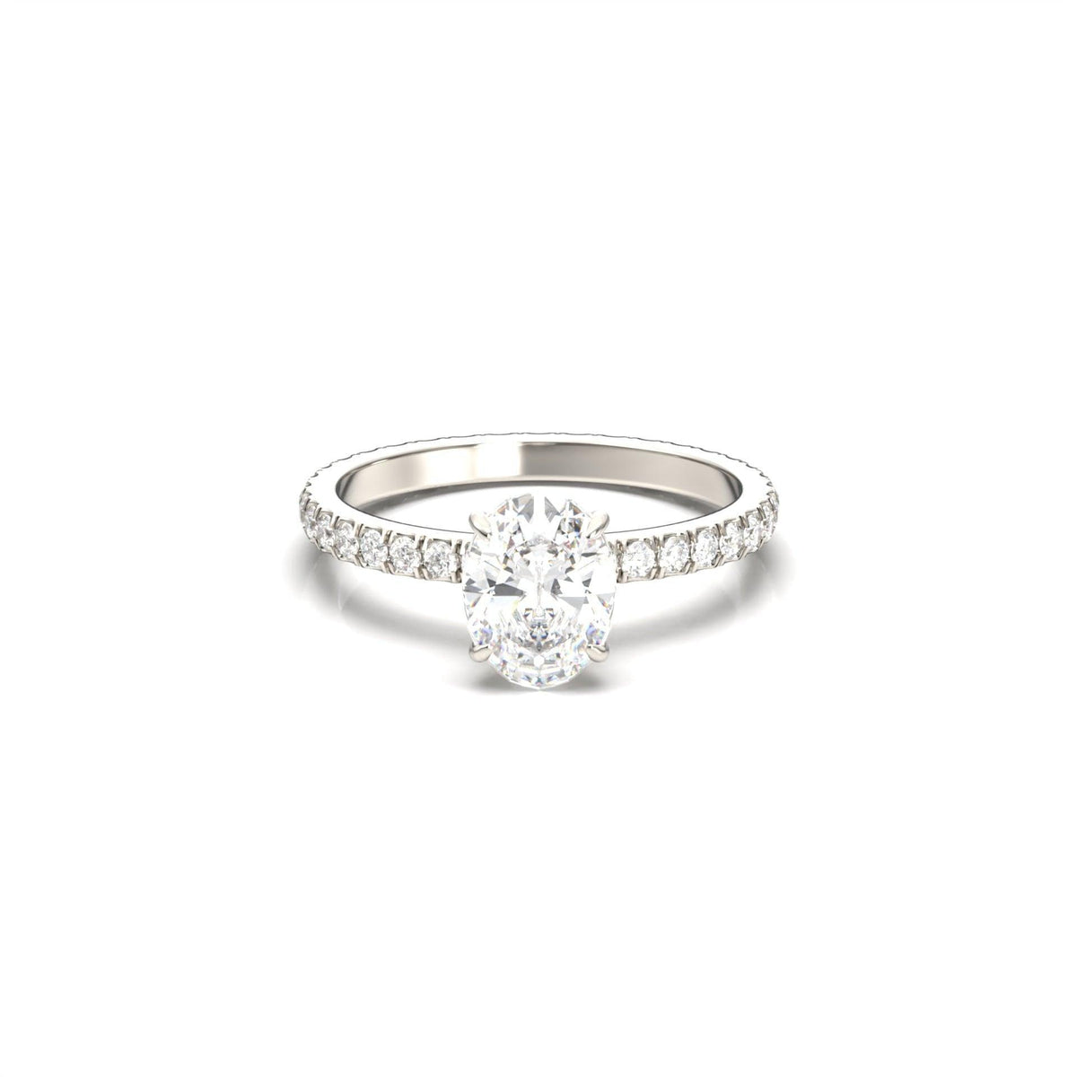 Oval Full Pavé Diamond Engagement Ring - Moissanite Engagement Rings
