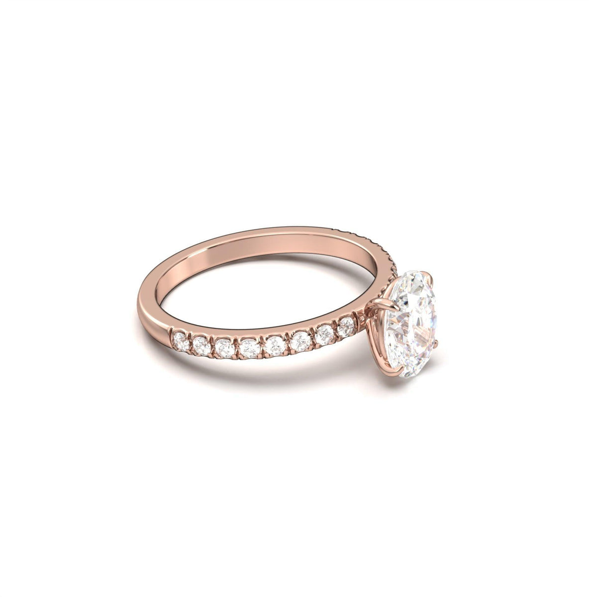 Oval Half Pavé Diamond Engagement Ring - Moissanite Engagement Rings