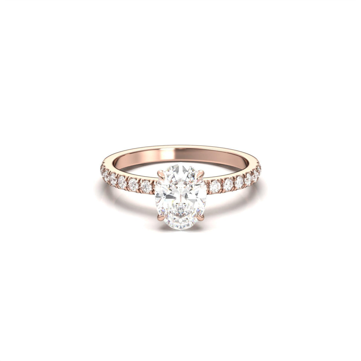 Oval Half Pavé Diamond Engagement Ring - Moissanite Engagement Rings