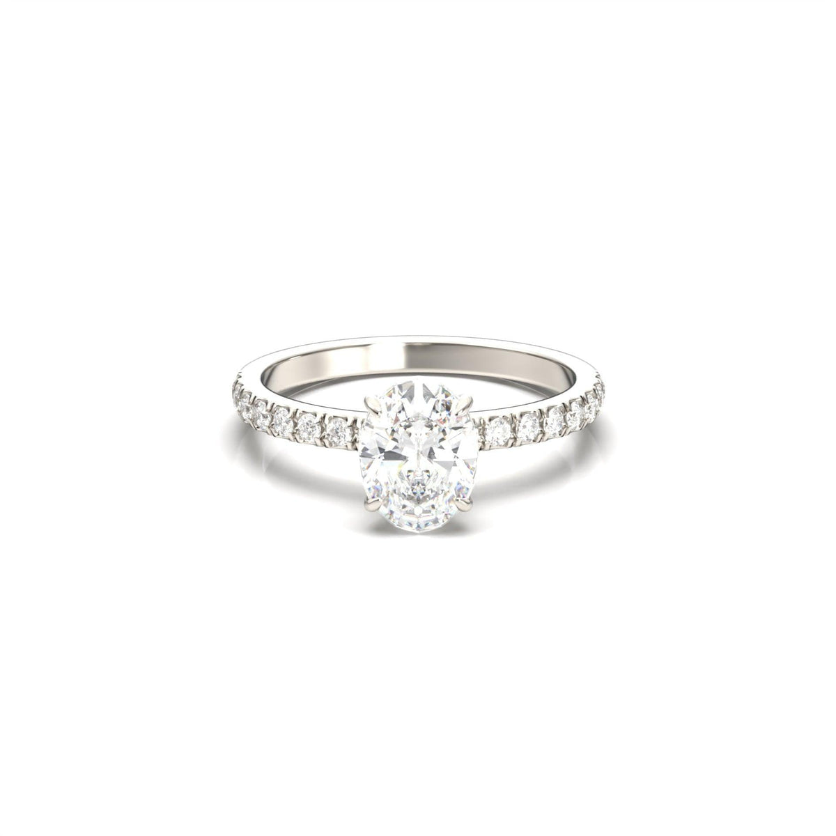 Oval Half Pavé Diamond Engagement Ring - Moissanite Engagement Rings