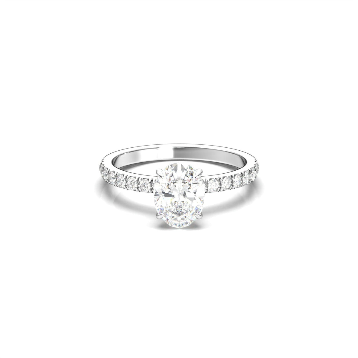 Oval Half Pavé Diamond Engagement Ring - Moissanite Engagement Rings