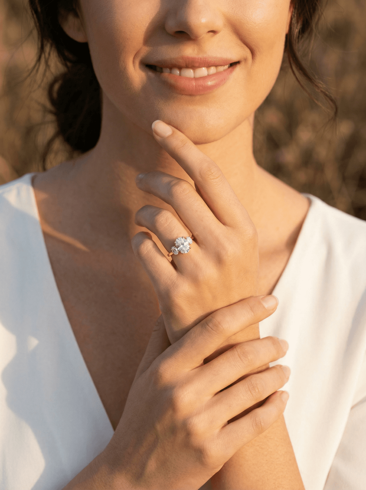 Oval Trilogy Oval Setting Diamond Engagement Ring - Moissanite Engagement Rings