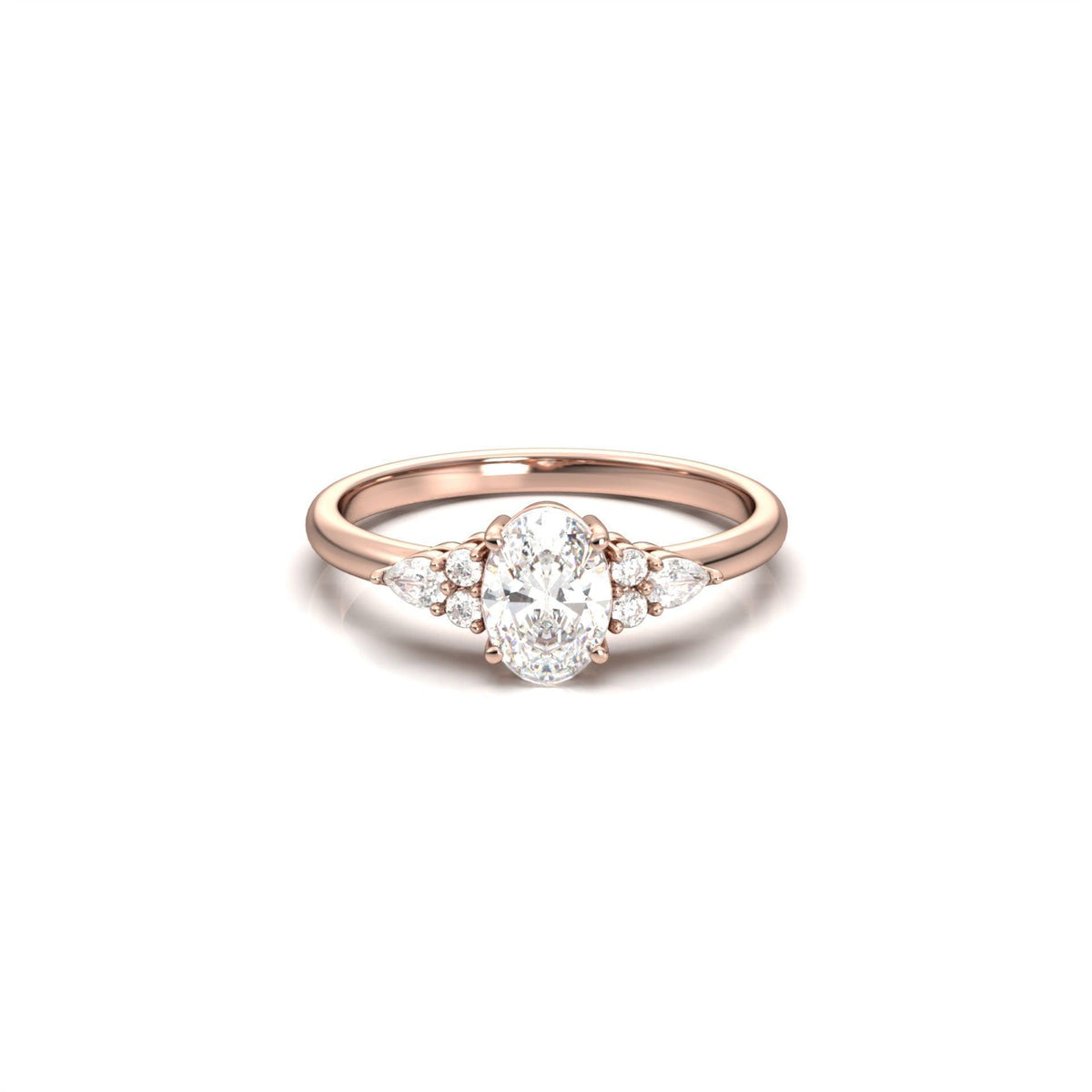 Oval Trio Accent Stones Diamond Engagement Ring - Moissanite Engagement Rings