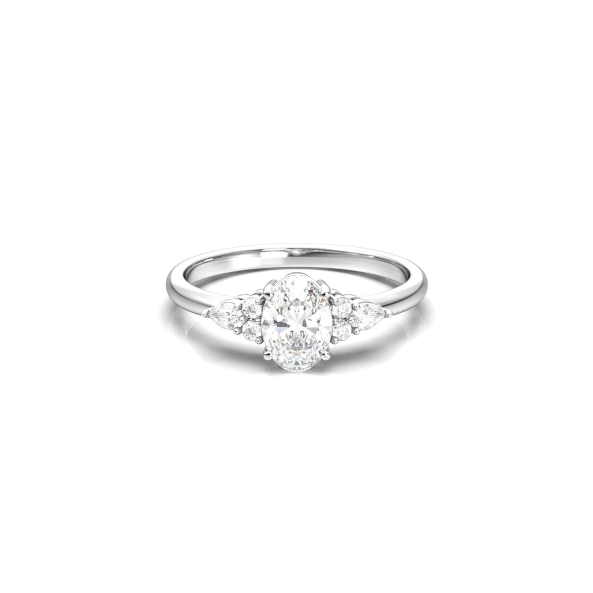 Oval Trio Accent Stones Diamond Engagement Ring - Moissanite Engagement Rings