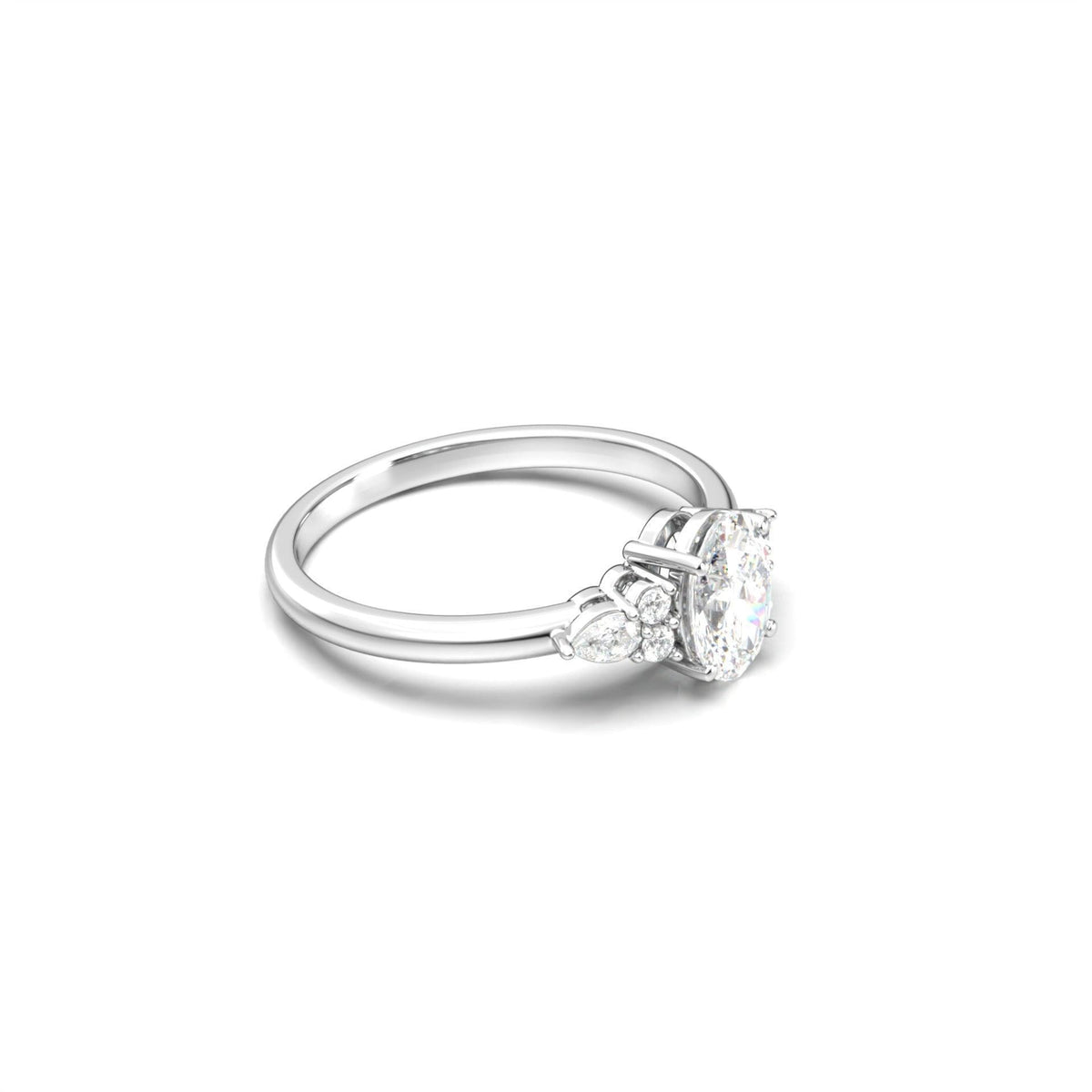 Oval Trio Accent Stones Diamond Engagement Ring - Moissanite Engagement Rings