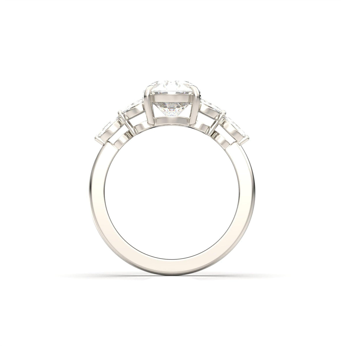 Oval Triple Marquise Accent Stones Diamond Engagement Ring - Moissanite Engagement Rings