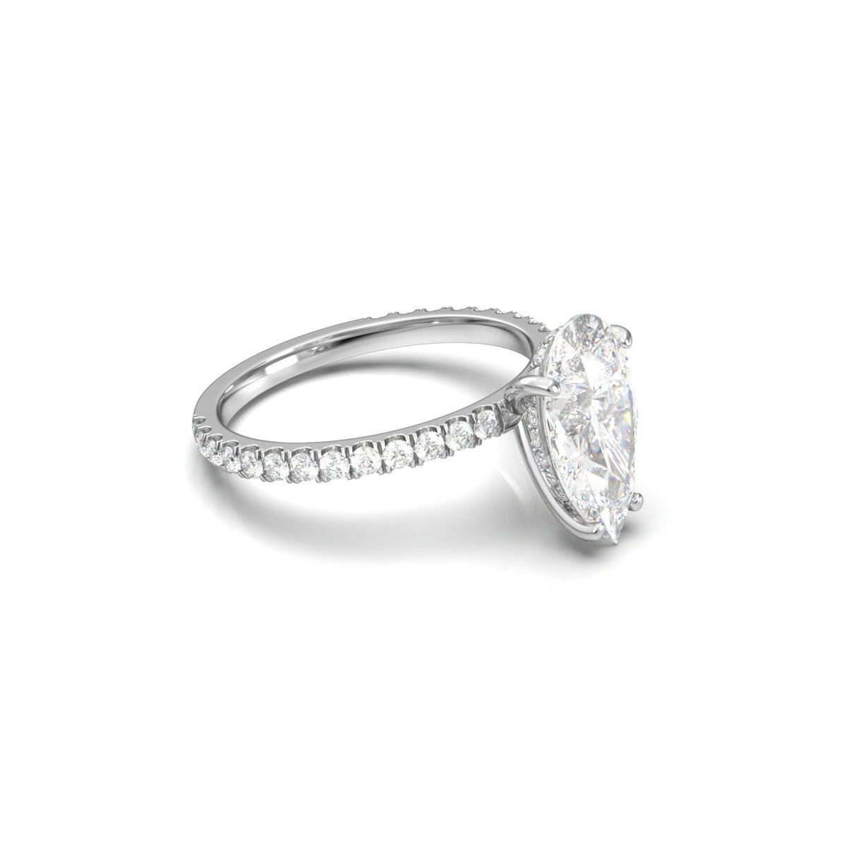 Pear Half Pavé Hidden Halo Diamond Engagement Ring - Moissanite Engagement Rings