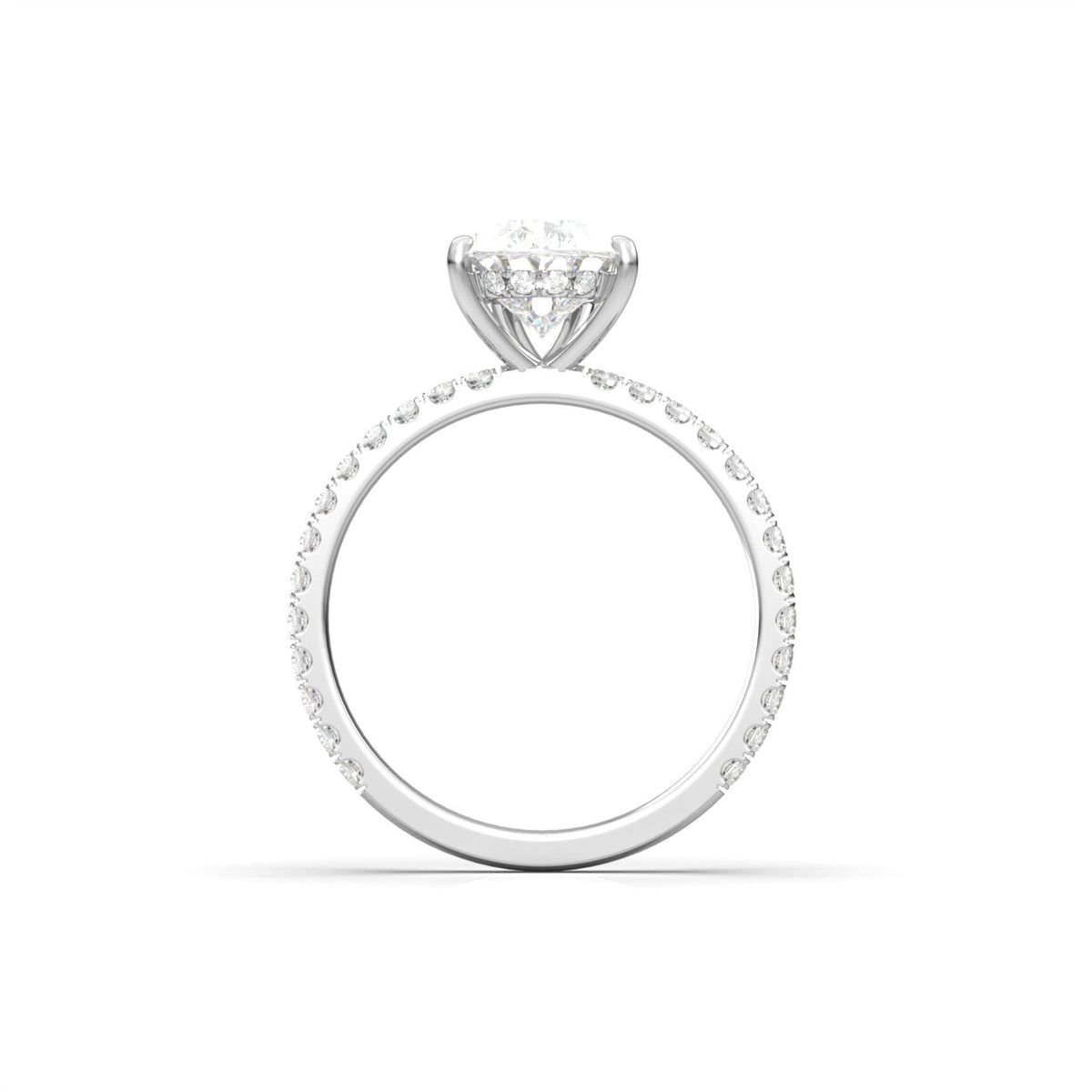 Pear Half Pavé Hidden Halo Diamond Engagement Ring - Moissanite Engagement Rings