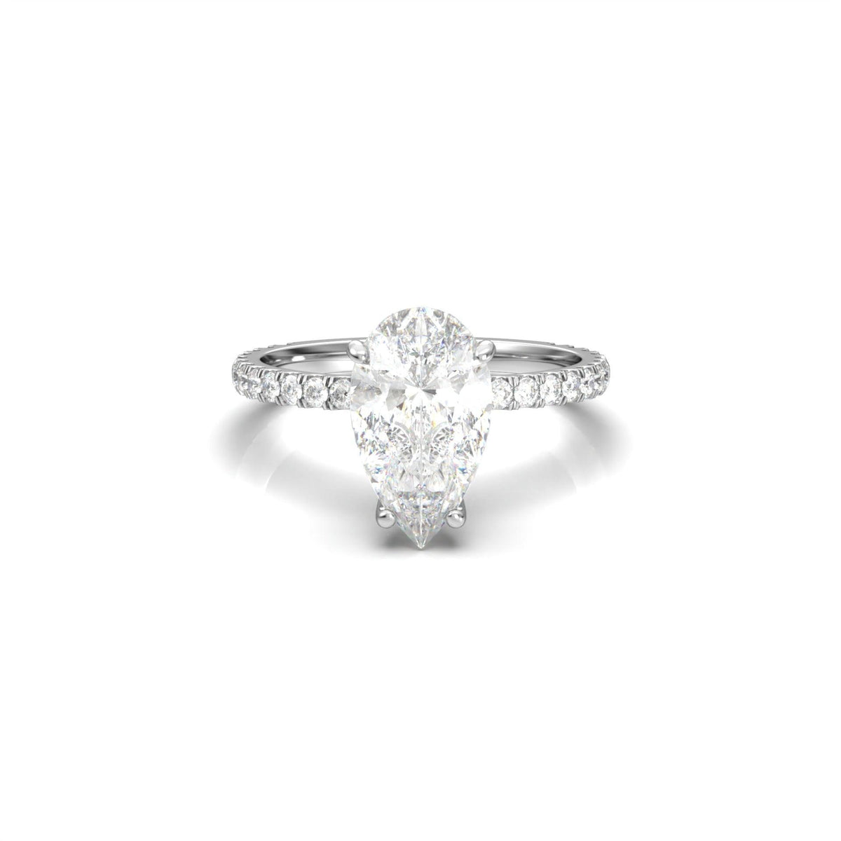 Pear Half Pavé Hidden Halo Diamond Engagement Ring - Moissanite Engagement Rings