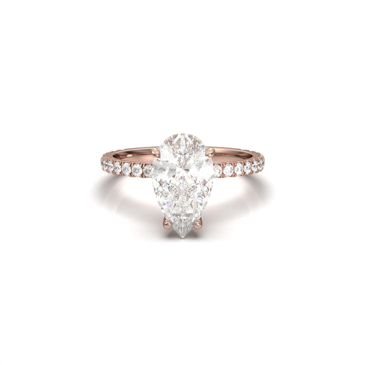 Pear Half Pavé Hidden Halo Diamond Engagement Ring - Moissanite Engagement Rings