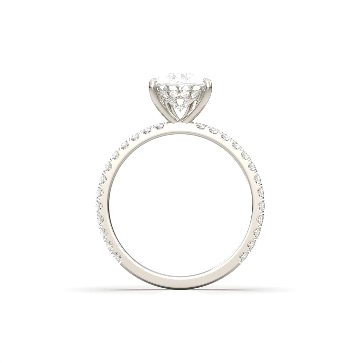 Pear Half Pavé Hidden Halo Diamond Engagement Ring - Moissanite Engagement Rings