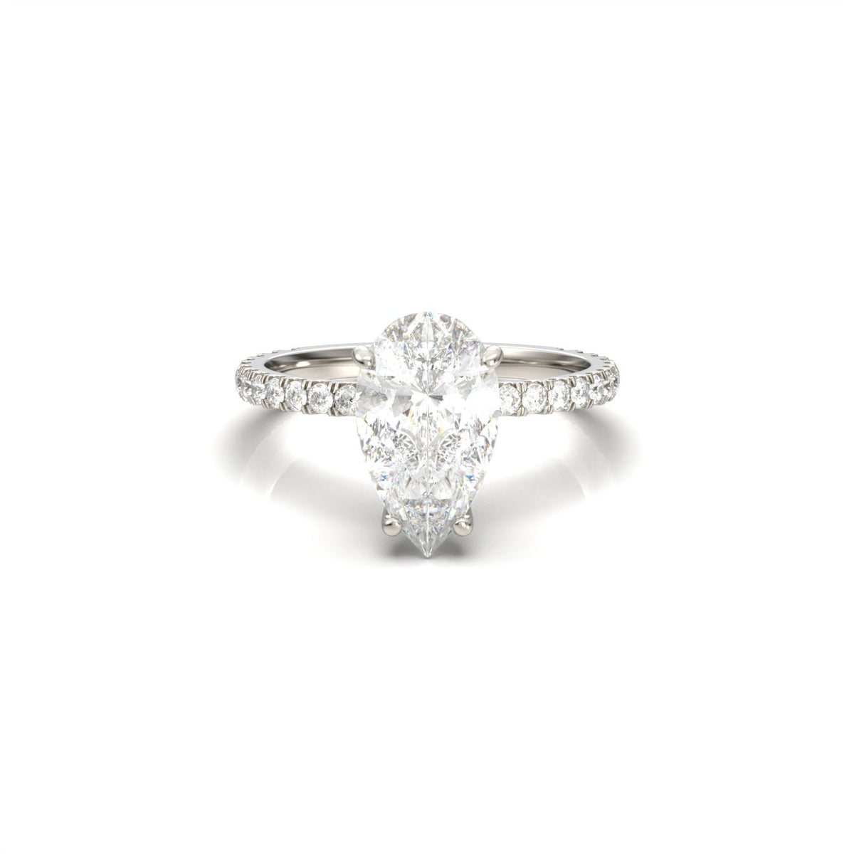 Pear Half Pavé Hidden Halo Diamond Engagement Ring - Moissanite Engagement Rings
