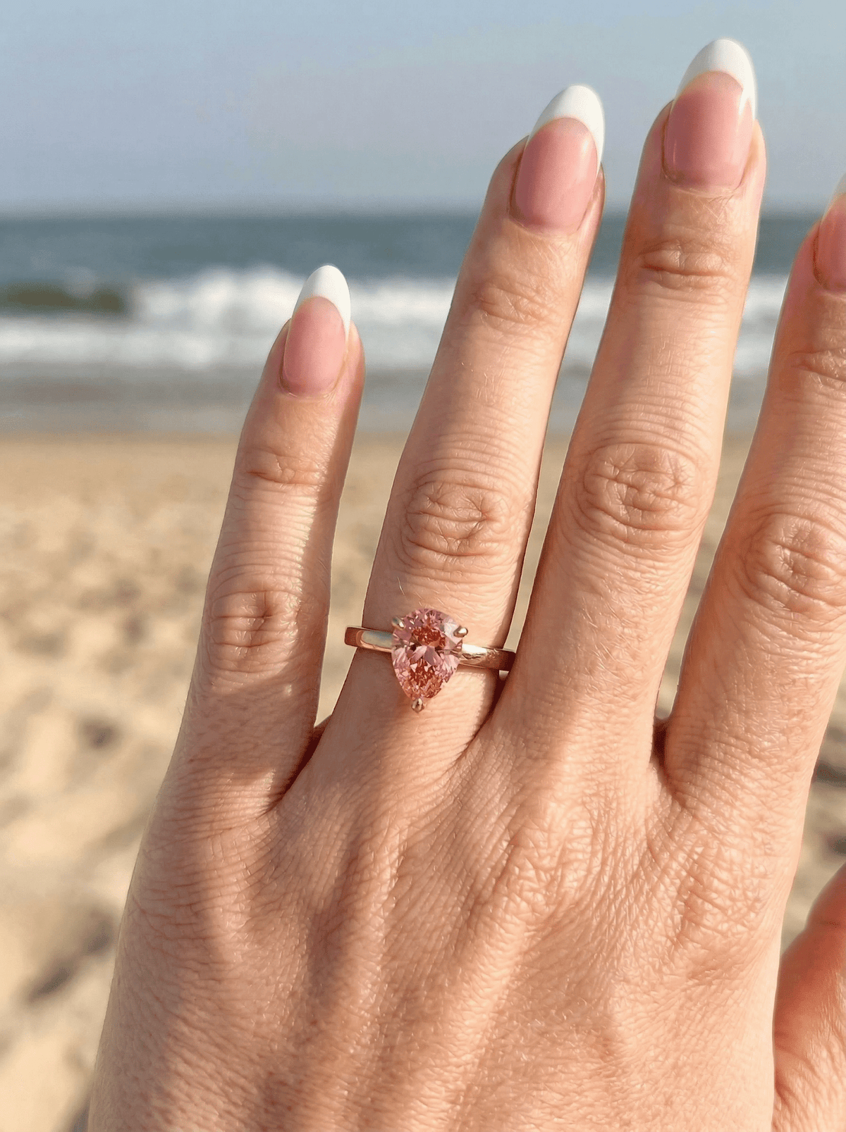 Rosalie - Pear Pink Solitaire Diamond Engagement Ring - Moissanite Engagement Rings