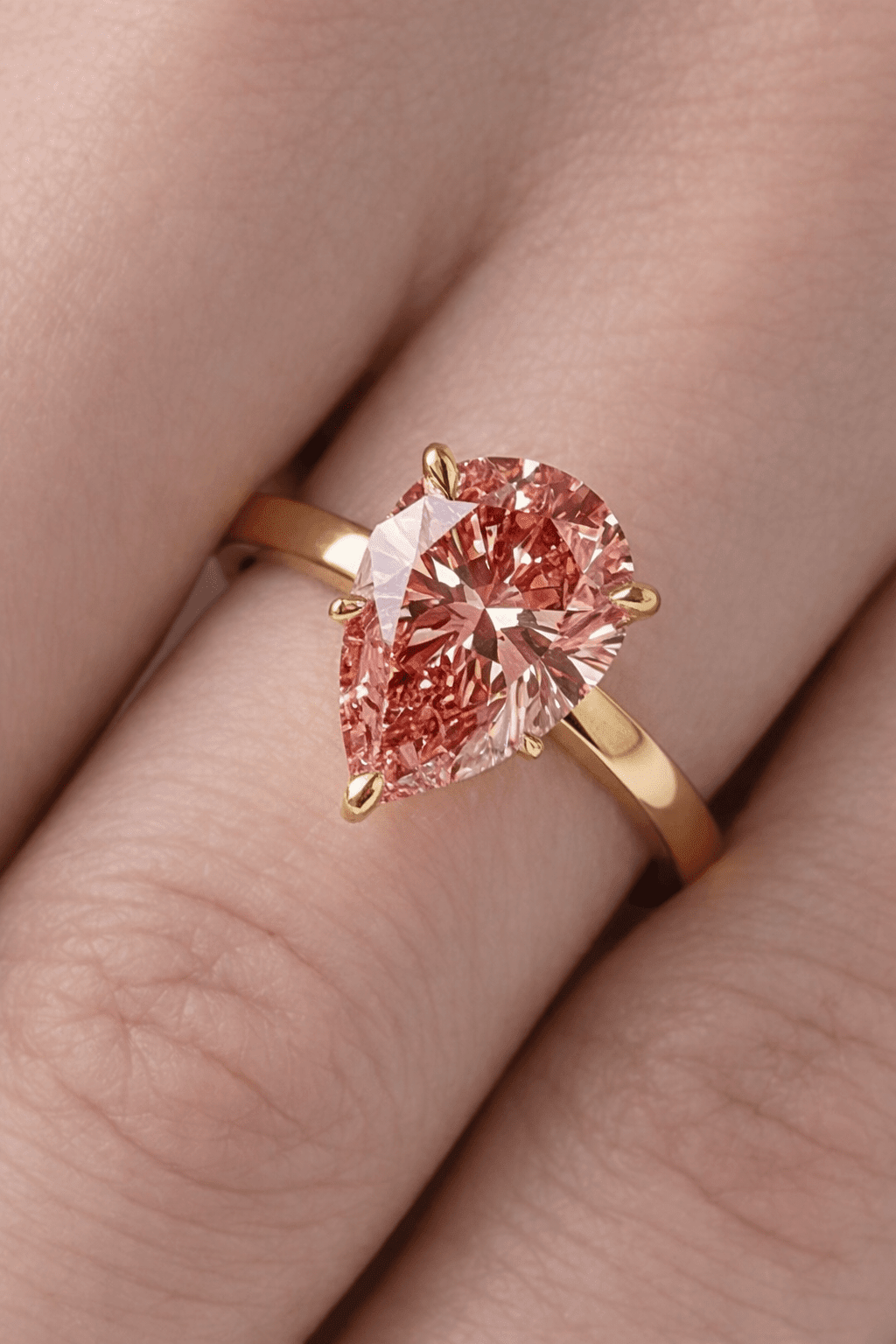 Rosalie - Pear Pink Solitaire Diamond Engagement Ring - Moissanite Engagement Rings