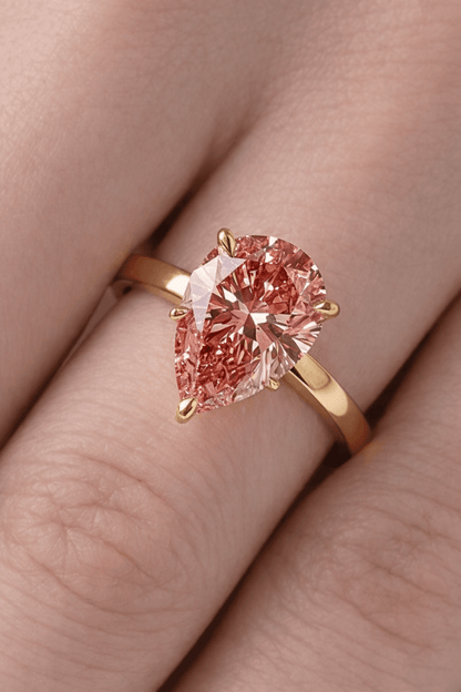 Rosalie - Pear Pink Solitaire Diamond Engagement Ring - Moissanite Engagement Rings