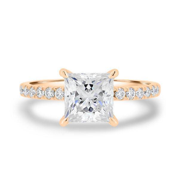 Princess Hidden Halo and Pavé Diamond Engagement Ring - Moissanite Engagement Rings