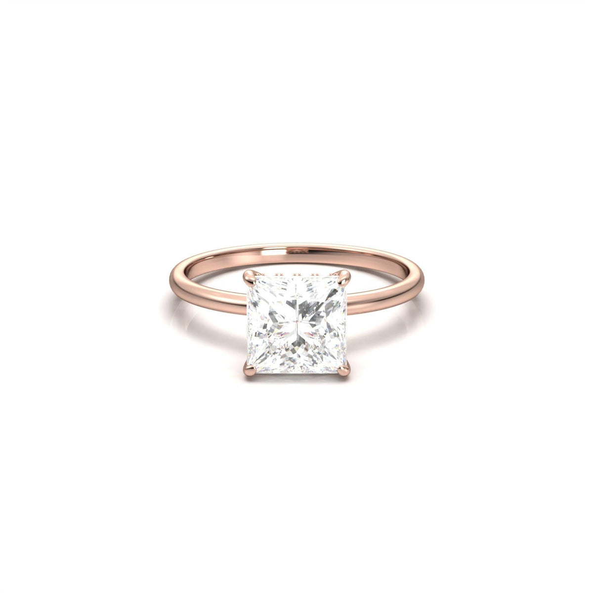 Princess Hidden Halo Diamond Engagement Ring - Moissanite Engagement Rings