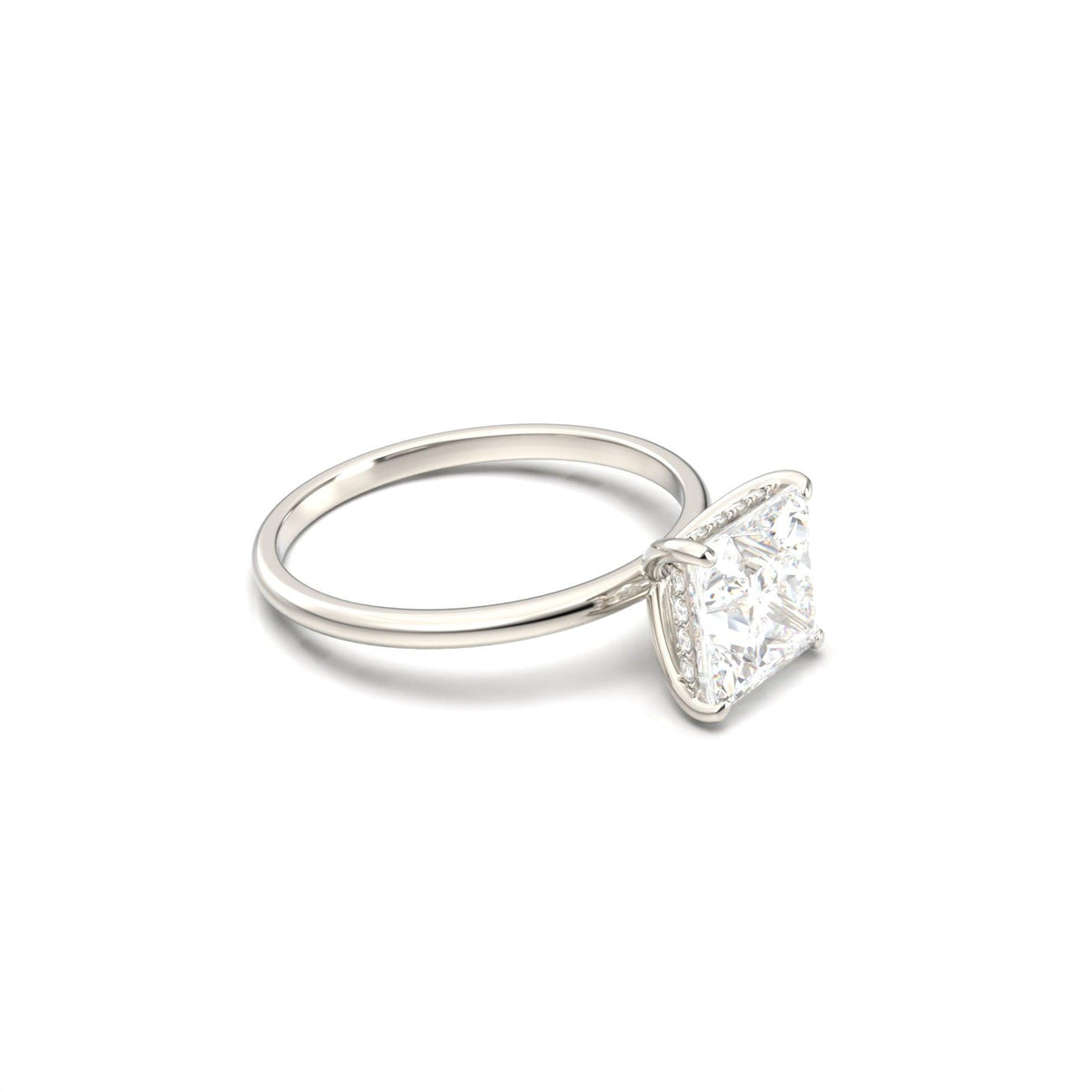 Princess Hidden Halo Diamond Engagement Ring - Moissanite Engagement Rings