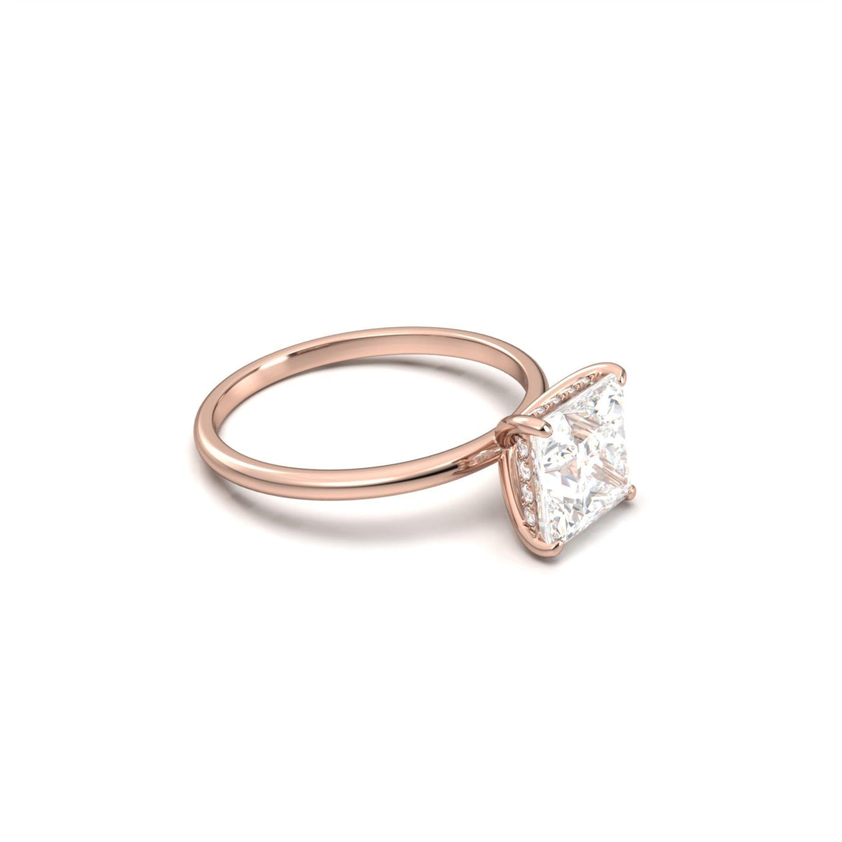 Princess Hidden Halo Diamond Engagement Ring - Moissanite Engagement Rings