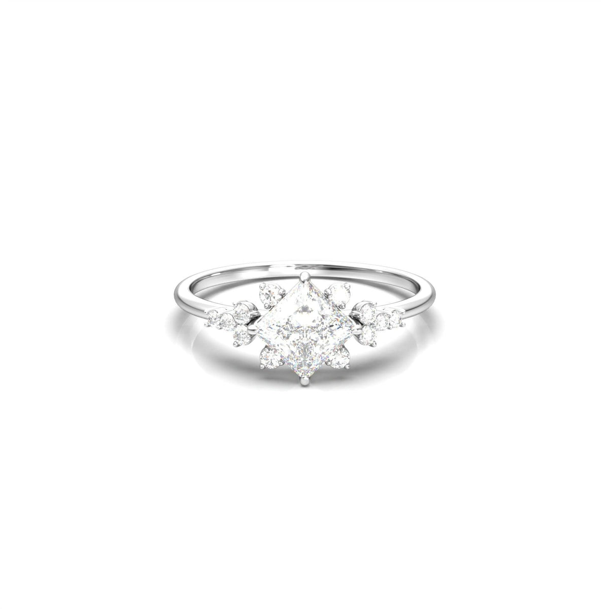 Princess With Accent Stones Moissanite Engagement Ring - Moissanite Engagement Rings