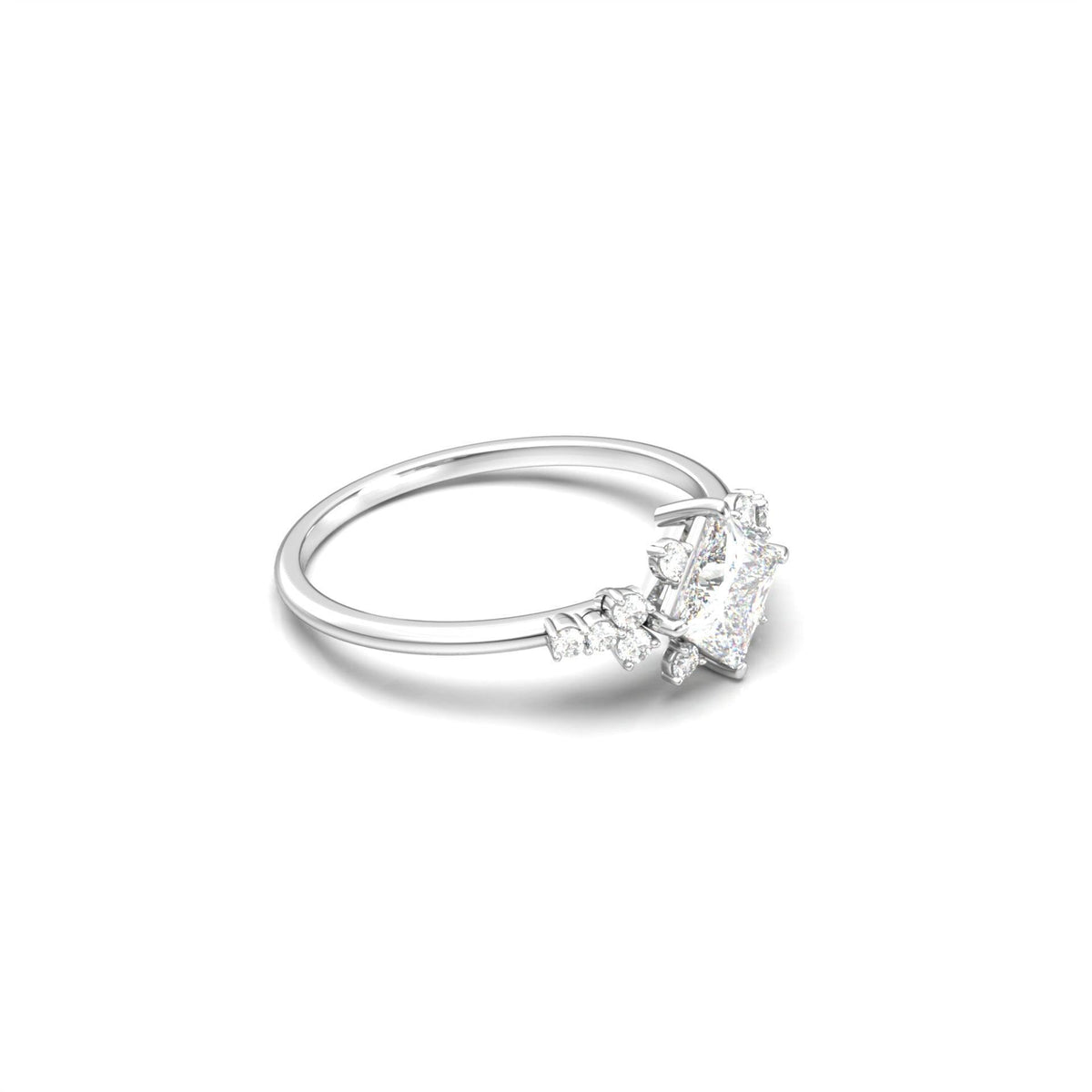 Princess With Accent Stones Moissanite Engagement Ring - Moissanite Engagement Rings