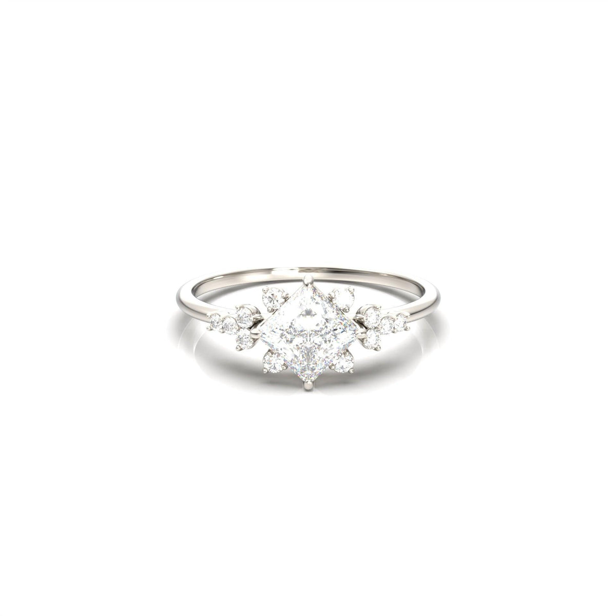 Princess With Accent Stones Moissanite Engagement Ring - Moissanite Engagement Rings