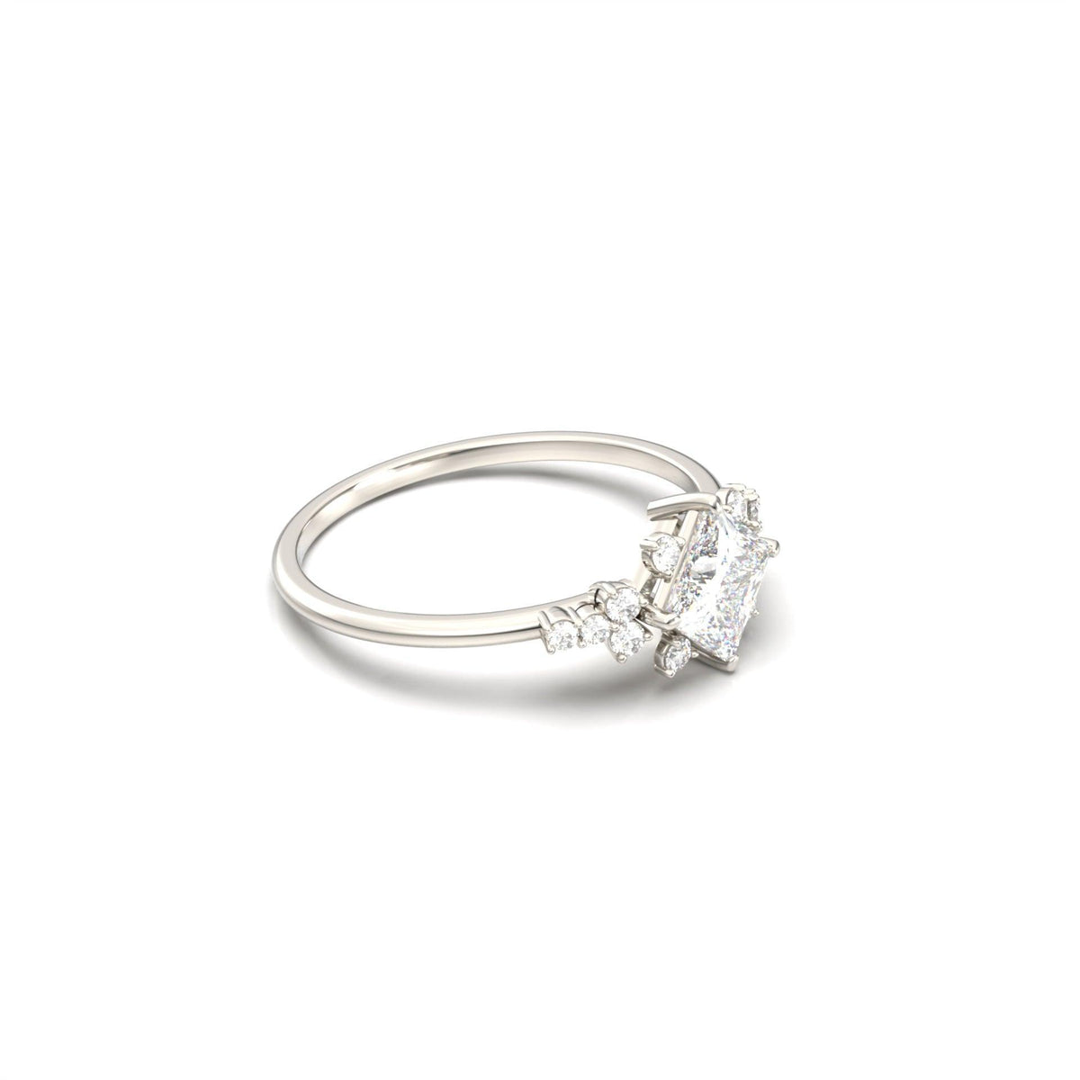 Princess With Accent Stones Moissanite Engagement Ring - Moissanite Engagement Rings