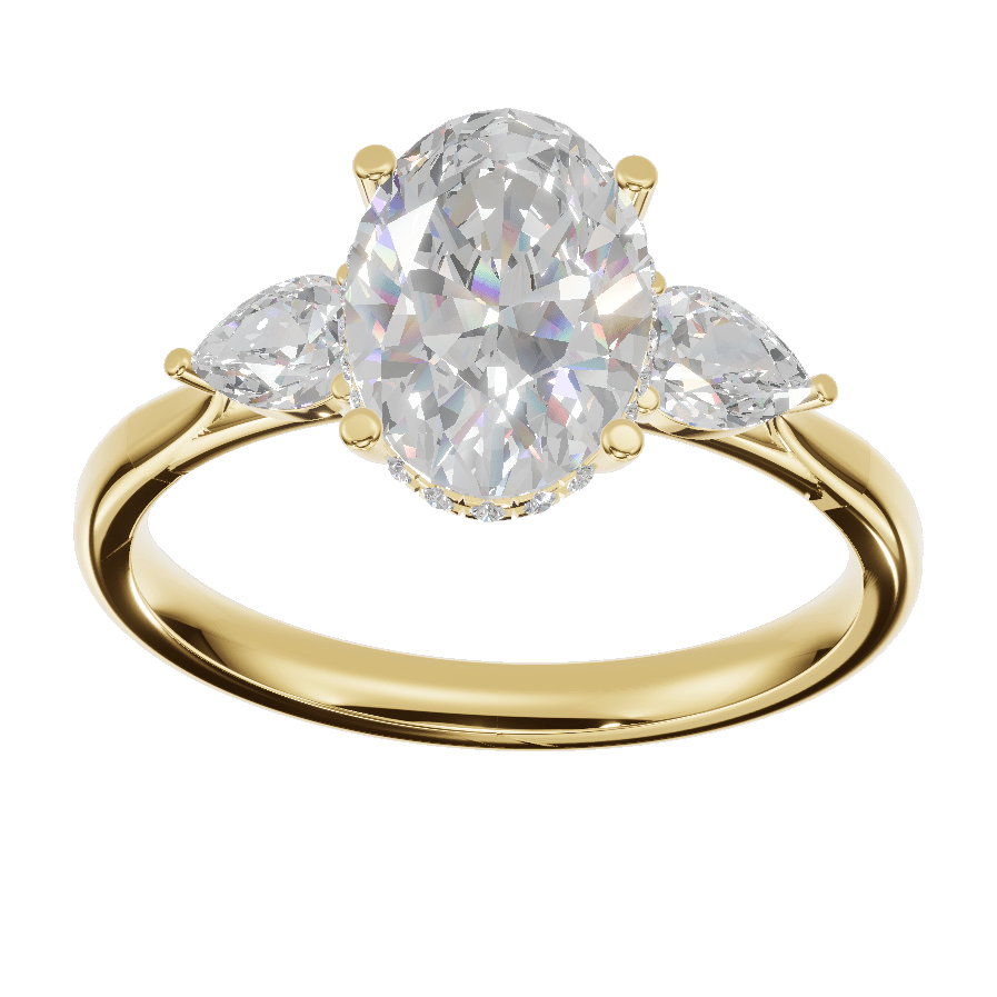 3 Stone Pear Cathedral - Moissanite Engagement Rings