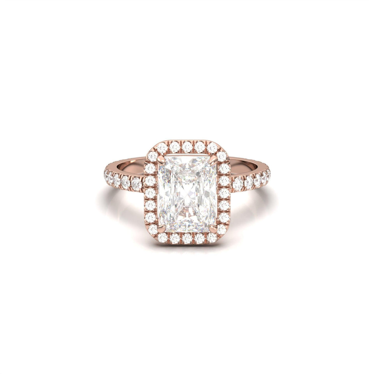 Radiant Halo Full Pavé Diamond Engagement Ring - Moissanite Engagement Rings