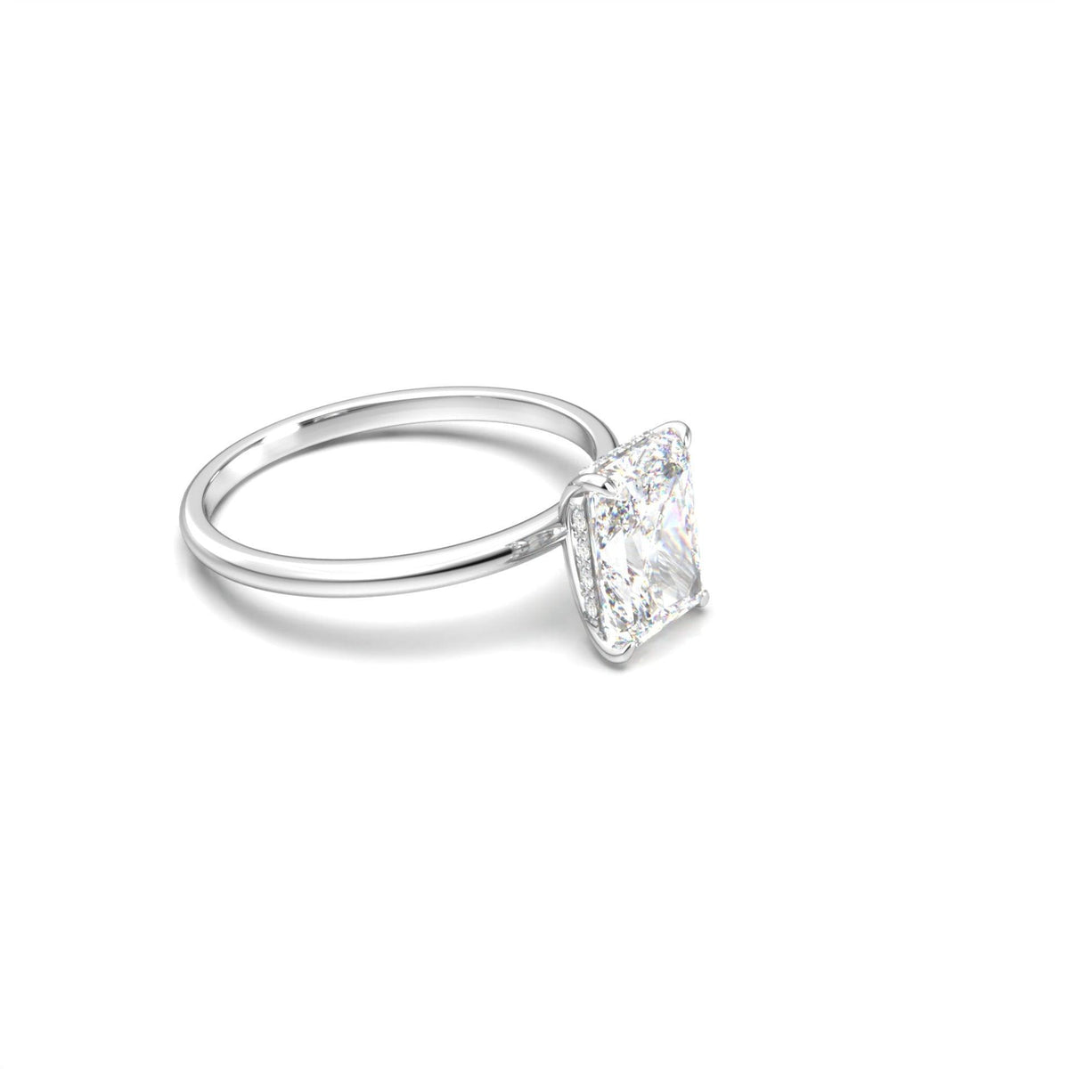Radiant Hidden Halo Diamond Engagement Ring - Moissanite Engagement Rings