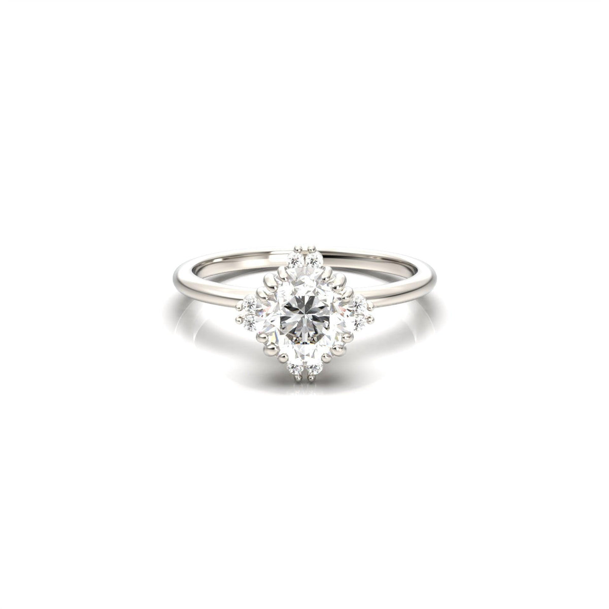 Round Accent Stones Diamond Engagement Ring - Moissanite Engagement Rings