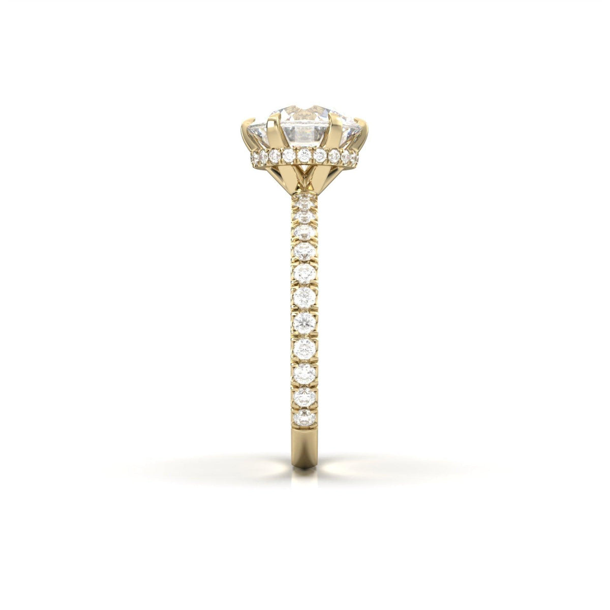 Round Half Pavè & Hidden Halo Moissanite Engagement Ring - Moissanite Engagement Rings