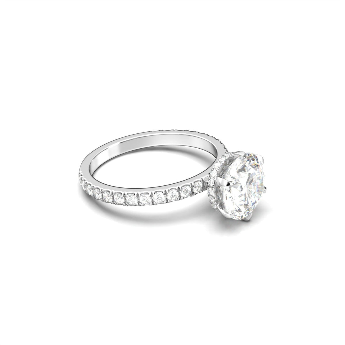 Round Half Pavè & Hidden Halo Moissanite Engagement Ring - Moissanite Engagement Rings