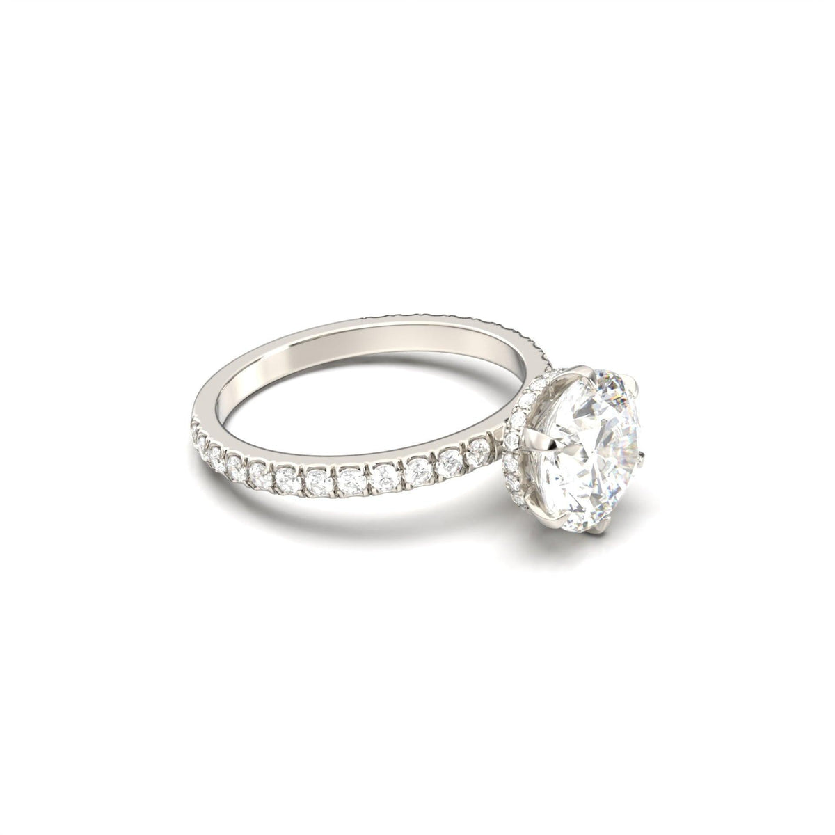 Round Half Pavè & Hidden Halo Moissanite Engagement Ring - Moissanite Engagement Rings
