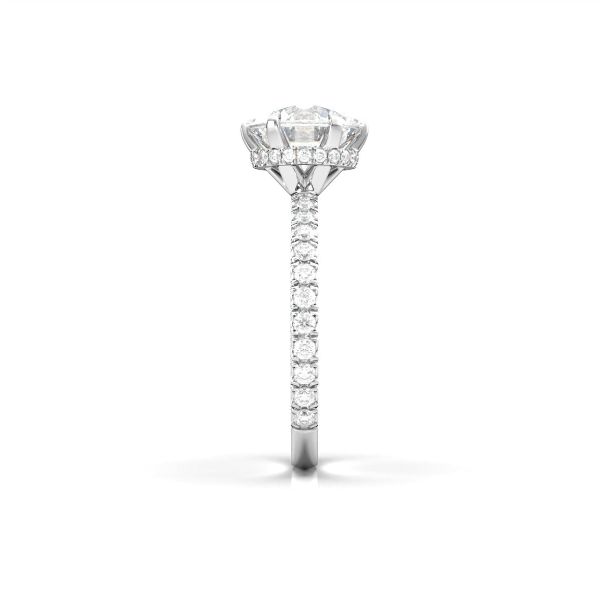 Round Half Pavè & Hidden Halo Moissanite Engagement Ring - Moissanite Engagement Rings