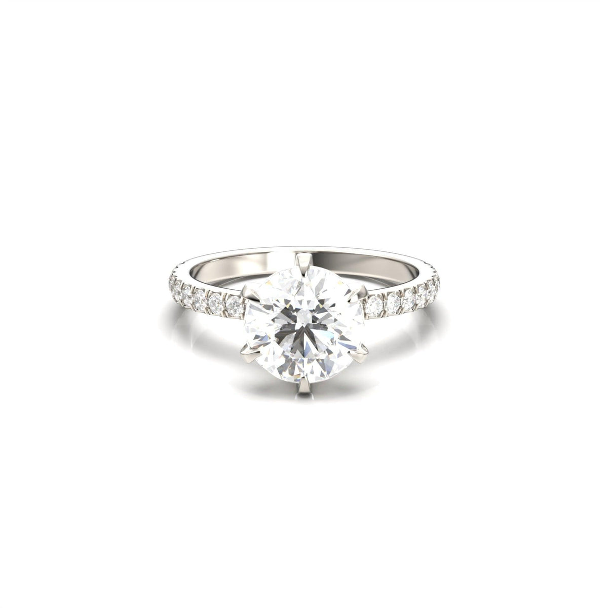 Round Half Pavé Diamond Engagement Ring - Moissanite Engagement Rings