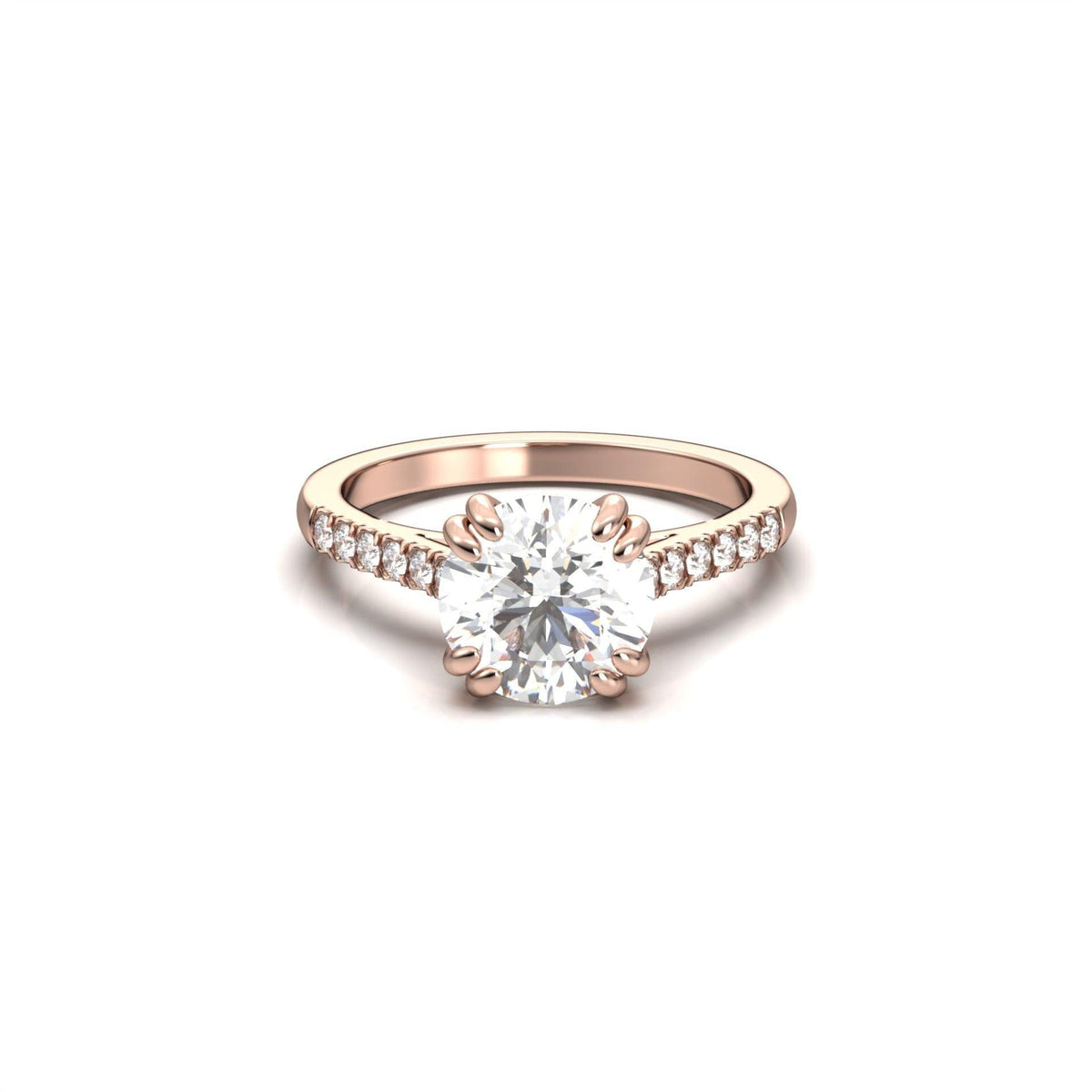 Round Hidden Halo Cathedral Diamond Engagement Ring - Moissanite Engagement Rings
