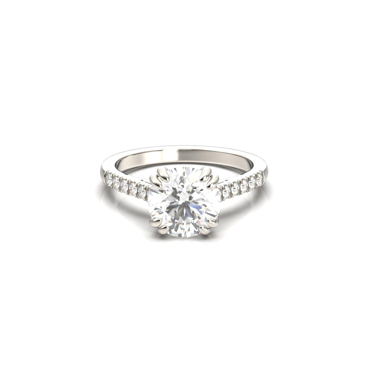 Round Hidden Halo Cathedral Diamond Engagement Ring - Moissanite Engagement Rings