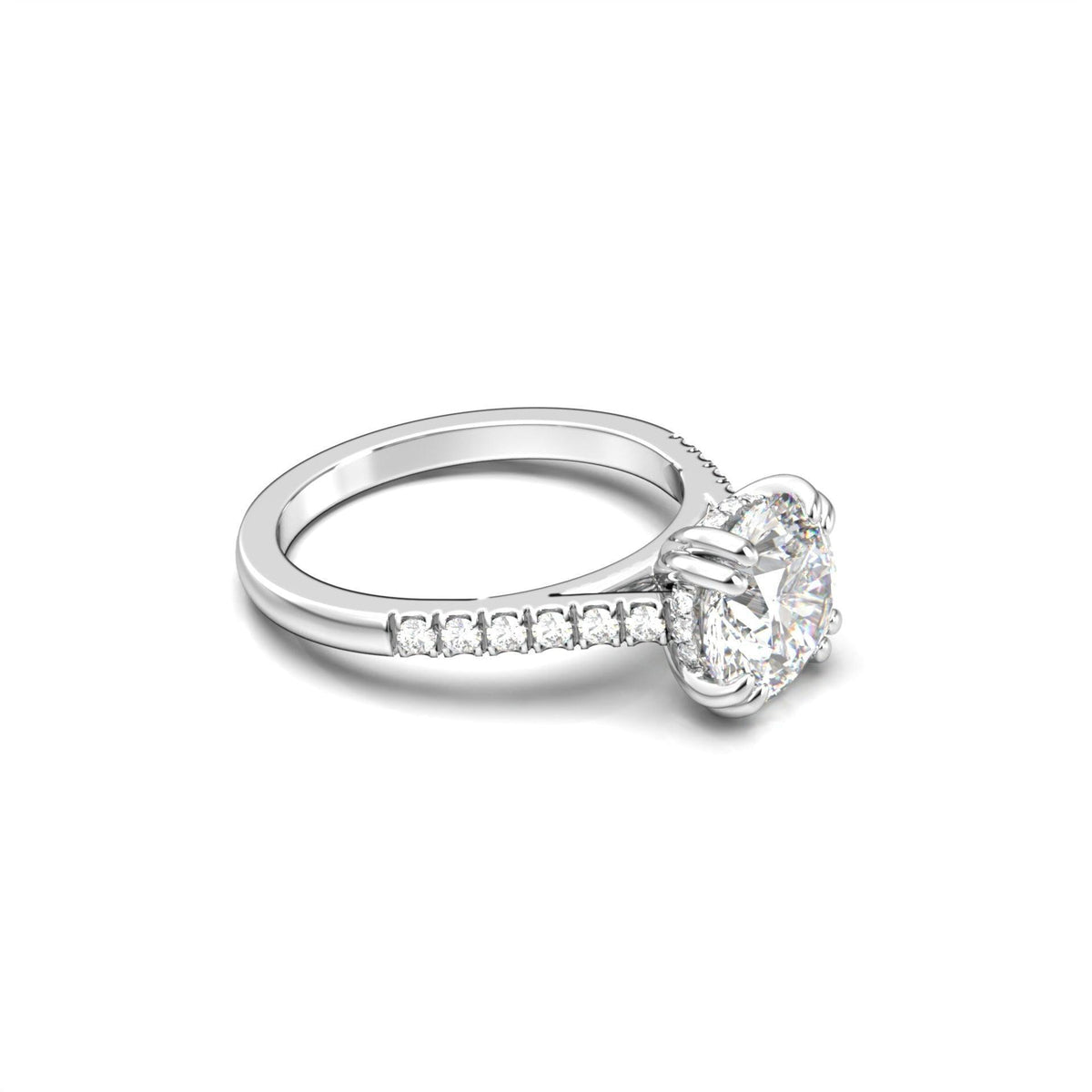 Round Hidden Halo Cathedral Diamond Engagement Ring - Moissanite Engagement Rings
