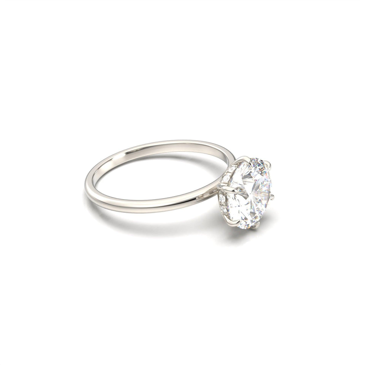 Round Hidden Halo Diamond Engagement Ring - Moissanite Engagement Rings