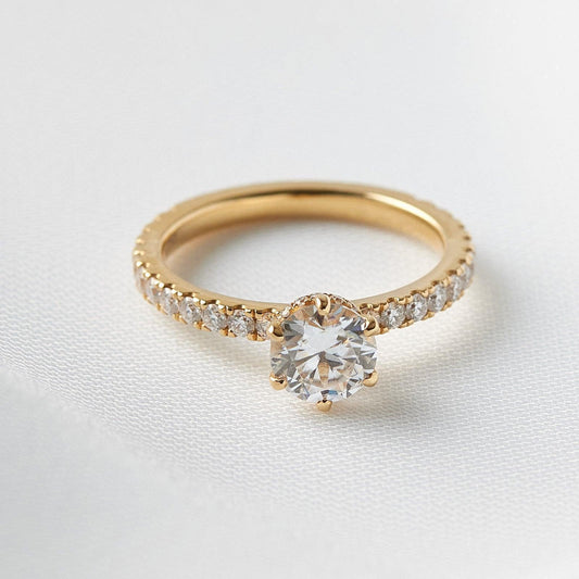 Round Hidden Halo Full Pavè Diamond Engagement Ring - Moissanite Engagement Rings