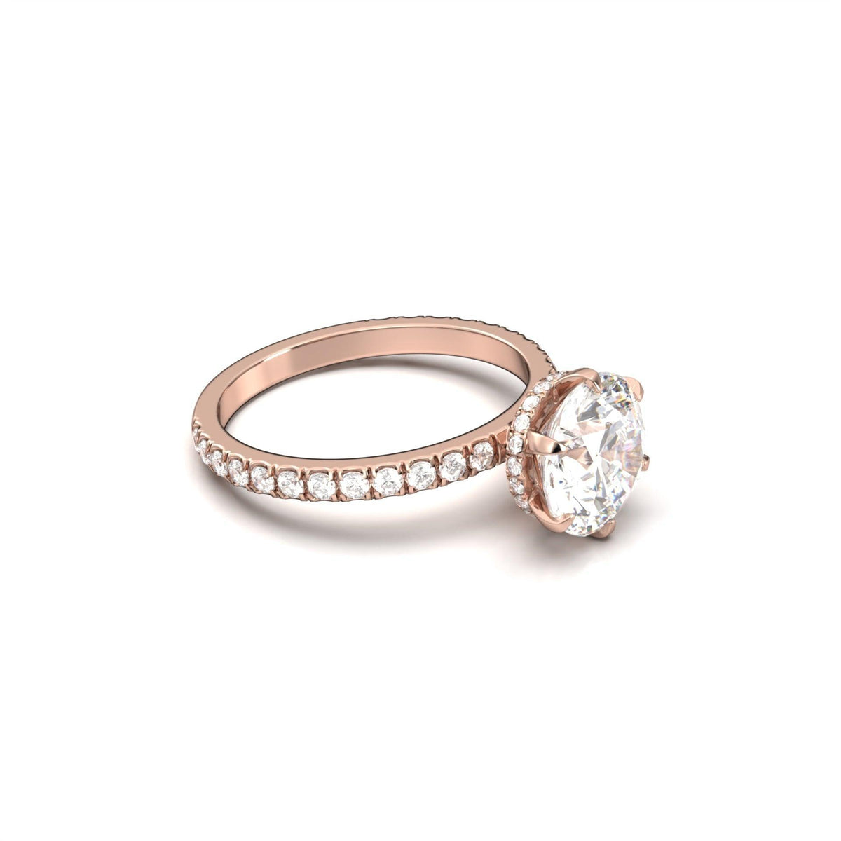 Round Hidden Halo Full Pavè Diamond Engagement Ring - Moissanite Engagement Rings