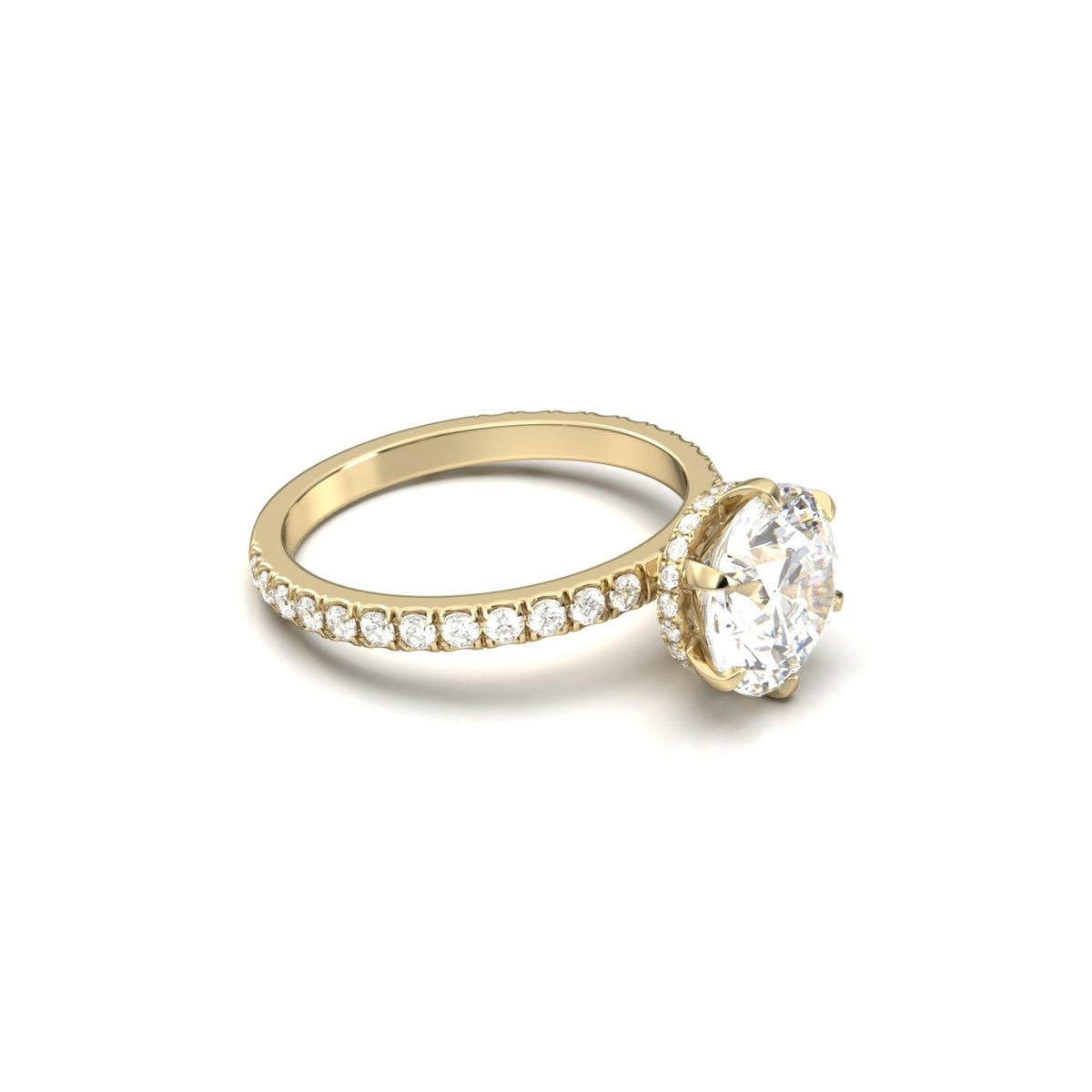 Round Hidden Halo Full Pavè Diamond Engagement Ring - Moissanite Engagement Rings