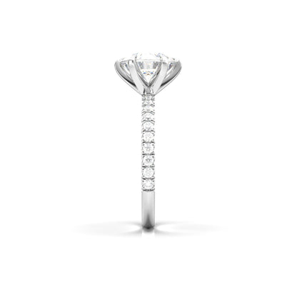 Round Solitaire 6 Claw Half Pavé Moissanite Ring - Moissanite Engagement Rings