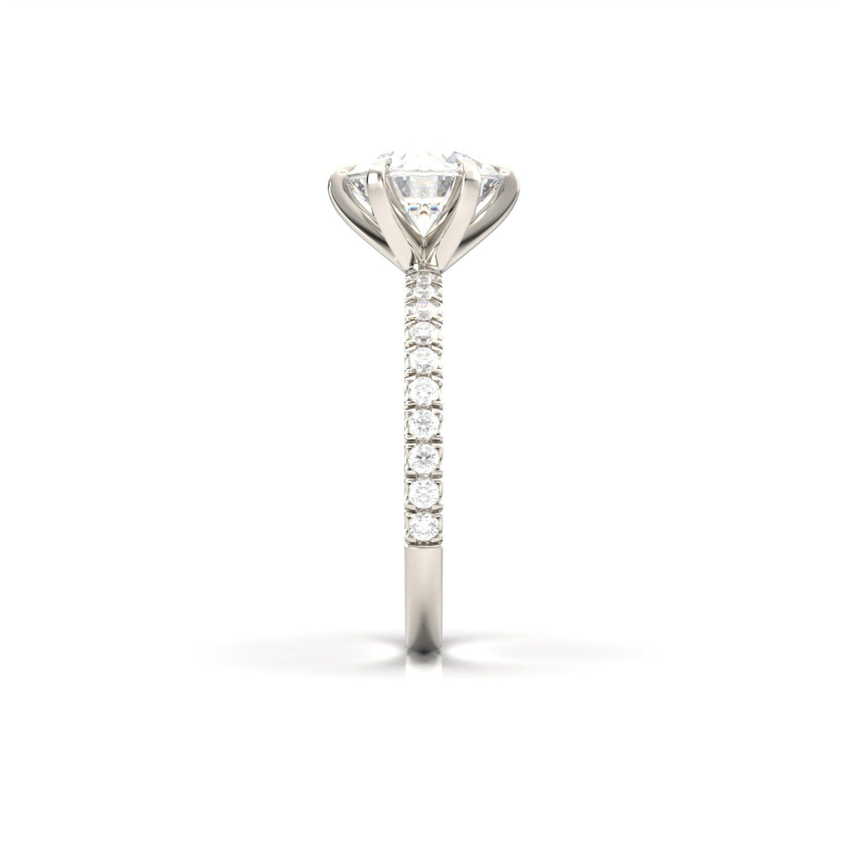 Round Solitaire 6 Claw Half Pavé Moissanite Ring - Moissanite Engagement Rings
