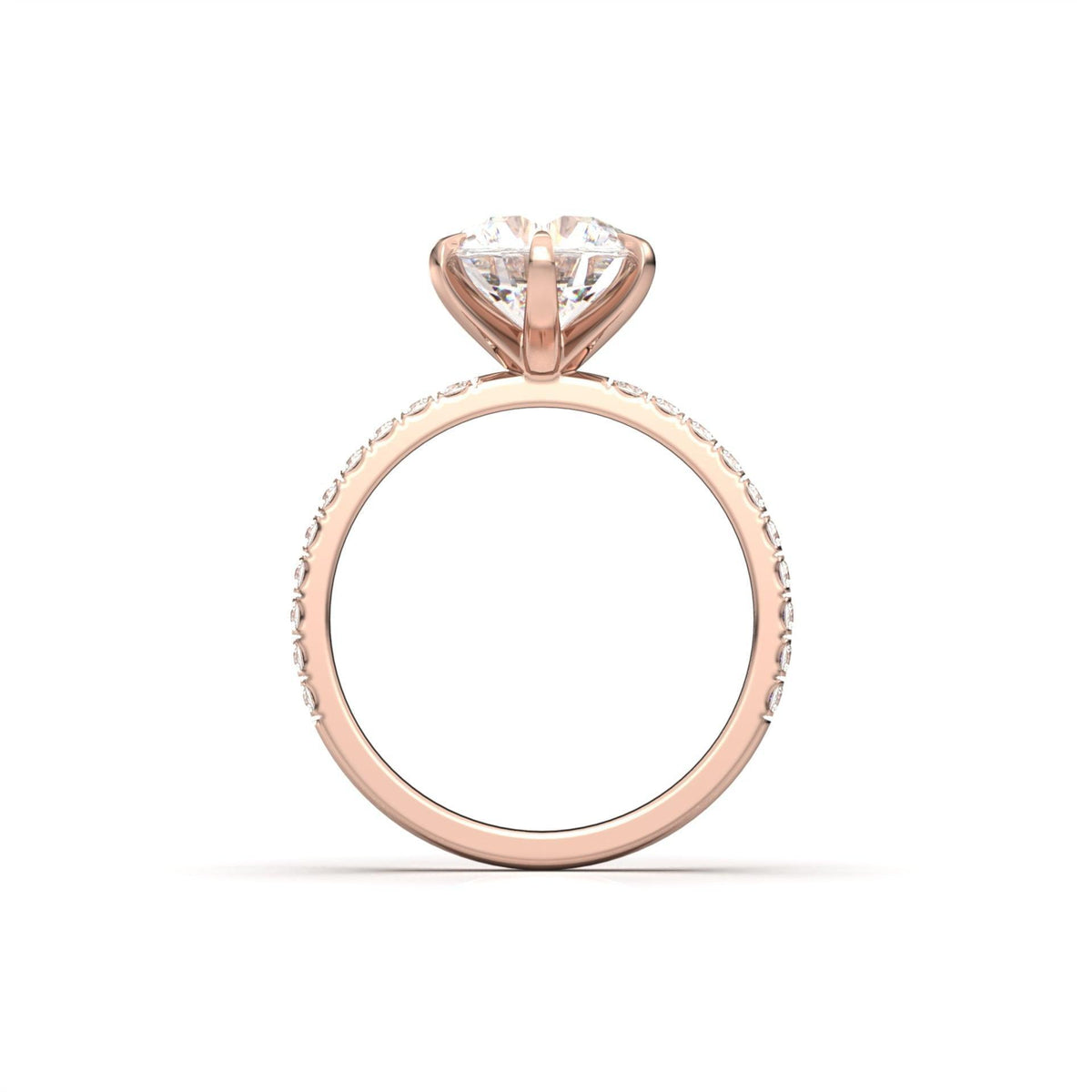 Round Solitaire 6 Claw Half Pavé Moissanite Ring - Moissanite Engagement Rings