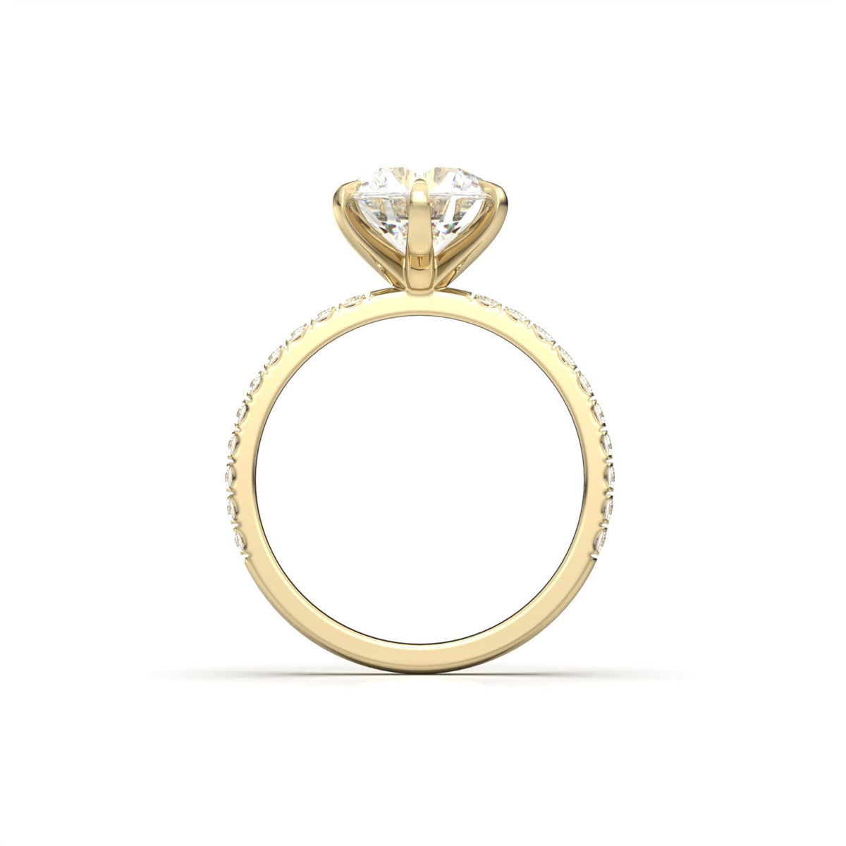 Round Solitaire 6 Claw Half Pavé Moissanite Ring - Moissanite Engagement Rings
