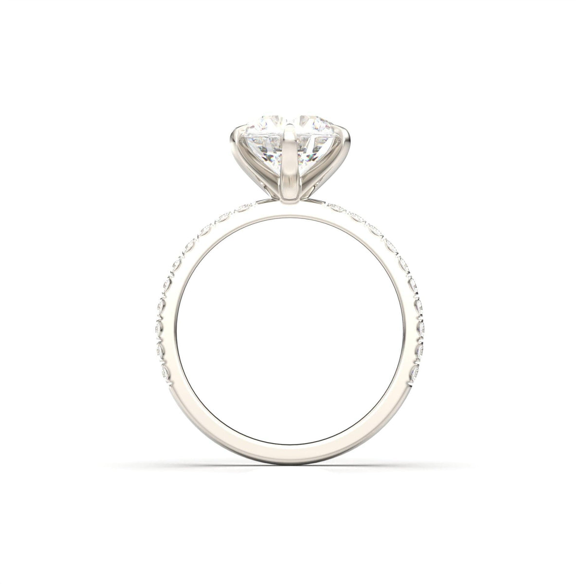 Round Solitaire 6 Claw Half Pavé Moissanite Ring - Moissanite Engagement Rings