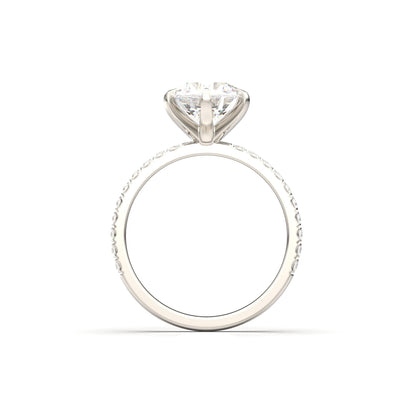 Round Solitaire 6 Claw Half Pavé Moissanite Ring - Moissanite Engagement Rings